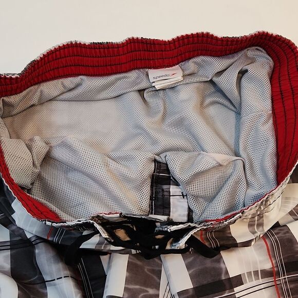 Speedo Swim Trunks Shorts Bathing Suit Lined Black/White Men's Sz Large EUC NICE - Picture 12 of 12